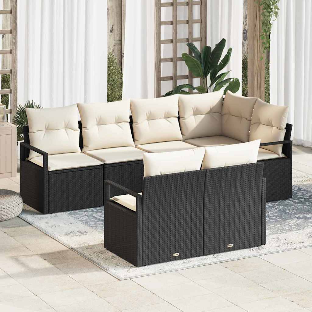 Garten-Sofa-Set mit Kissen mit Speicher 7 pcs Schwarz und Creme